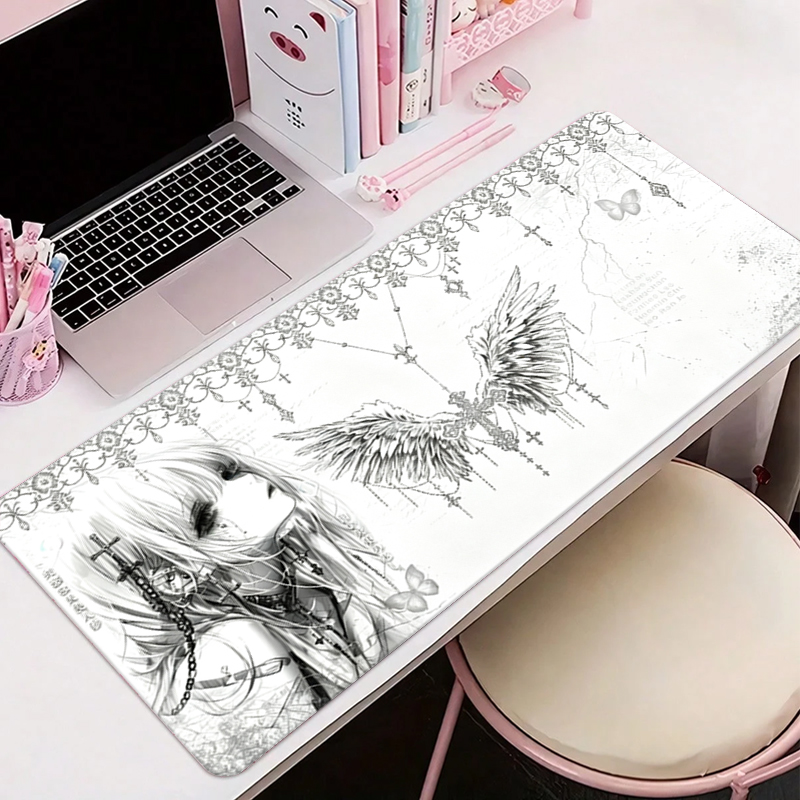 Gaming Accessories Women - Deri Mousepad Siyah Beyaz Anime Estetik